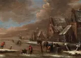 Klaes (Nicolaes) Molenaer, Village Winter Landscape with Ice Skaters