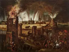 Anton Mozart, The Burning of Troy, Oil on panel