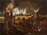 Anton Mozart, The Burning of Troy, Oil on panel