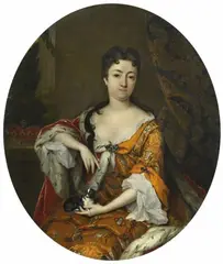 Constantijn Netscher, Portrait of a Princess with a Dog, Oil on canvas (relined)