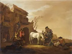 Dirck Stoop, Traveller's by a Ruined Tavern, Oil on panel
