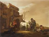 Dirck Stoop, Traveller's by a Ruined Tavern, Oil on panel