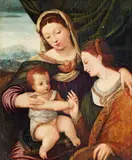 Venetian School 16th century, The Mystical Marriage of Saint Catherine, Oil on panel (parquetted)
