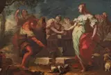 Venetian School 18th century, Rebecca and Eliezer at the Well, Oil on canvas (relined)