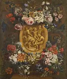 Gaspar Peeter Verbruggen II, Cartouche surrounded by a Floral Garland, Oil on canvas (relined)