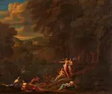 Jan van Voordt, Southern Landscape with bathing Nymphs, Oil on canvas