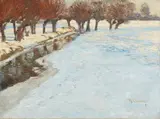 Max Clarenbach, Snowy Winter Landscape with Pollard Willows, Oil on canvas