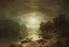 Adolf Chwala, Moonlit River Landscape with a Castle, Oil on canvas (relined)