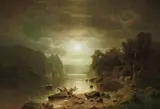 Adolf Chwala, Moonlit River Landscape with a Castle, Oil on canvas (relined)