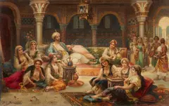 J.G. Délincourt, Harem Scene, Oil on canvas