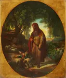 German School 19th century, Cimabue and the young Giotto drawing
