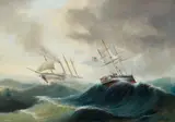 Carl Justus Harmen Fedeler, Two Ships in Rough Seas, Oil on canvas