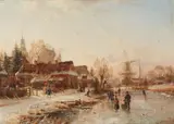 Winter Scene with Skaters on a frozen Canal by Johannes Bartholomäus Duntze, Oil on panel, offered Sep 2016