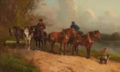 Barge Haulers with their Horses on a River Bank by Carl Haag, Oil on canvas, offered Sep 2016