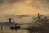 Johannes Franciscus Hoppenbrouwers, Anglers by Moonlight, Oil on panel