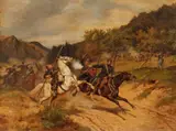 Emil Hünten, Battle Scene with Prussian Cavalry, Oil on canvas