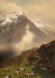 Otto Kameke, Alpine Landscape with a Herd of Cattle, Oil on canvas (relined)