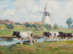 August Lüdecke-Cleve, At the Mill, Oil on canvas