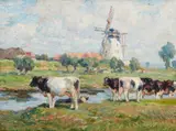August Lüdecke-Cleve, At the Mill, Oil on canvas
