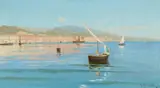 Mario Mirabella, Italian Coastal Landscape with a Town, Oil on canvas