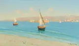 Mario Mirabella, Italian Coastal Landscape with a Fortress, Oil on canvas