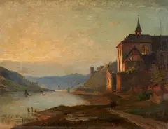 attributed to Caspar Scheuren, Rhine Landscape, Oil on canvas, mounted on wood