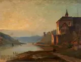 attributed to Caspar Scheuren, Rhine Landscape, Oil on canvas, mounted on wood