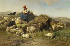 Henry Schouten, The Caring Shepherdess, Oil on canvas (relined)