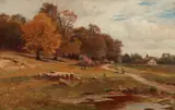 Paul Weber, Wooded Landscape with a Flock of Sheep, Oil on canvas
