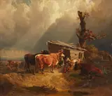 Johann Friedrich Voltz, Landscape with Cattle, Oil on canvas