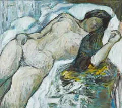 Su Xiaobai, Female nude. Oil and tempera on canvas. Signed Xiaobai in pinyin., Female nude. Oil and tempera on canvas. Signed Xiaobai in pinyin