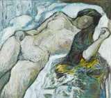 Su Xiaobai, Female nude. Oil and tempera on canvas. Signed Xiaobai in pinyin., Female nude. Oil and tempera on canvas. Signed Xiaobai in pinyin