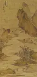 Unidentified painter, River landscape. Hanging scroll. Ink, colour and gold on paper. Inscription, signed and sealed. Qing dynasty., River landscape. Hanging scroll. Ink, colour and gold on paper. Inscription, signed and sealed. Qing dynasty