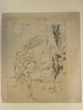 Kubo Shunman, Various artists, Lot of three ôban, one aiban, one koban, four illustrated book pages and one hand drawing in ink