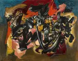 Peter Brüning, Komposition XVII/55, 1955, Oil on fibreboard