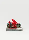 Dieter Roth, Motorradfahrer, 1969, Tin toy, with acrylic paint additions, mounted on wooden plinth. Overall height approx