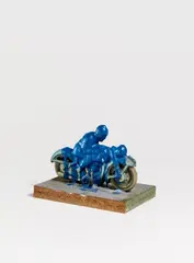Motorradfahrer by Dieter Roth, 1969, Tin toy, with acrylic paint additions, mounted on wooden plinth. Overall height approx, sold Jun 2016