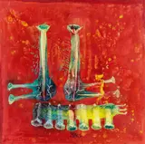 Herbert Zangs, Grand Red Reflective Double Side Peacock, 1969, Mixed media on canvas