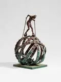 Jörg Immendorff, Fortuna: Läuferin auf der Weltkugel, 1989, Bronze with greenish-brown patina. Height approx