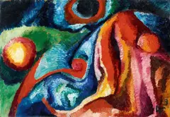 Wilhelm Morgner, Komposition mit Feldarbeiter, 1913, Oil on artist's board, mounted on fibre board