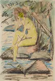 Otto Mueller, Sitzendes Mädchen am Wasser, Circa 1920, Coloured chalks, oil crayon, charcoal and watercolour on chamois-coloured paper