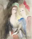 Deux jeunes filles, mantille et noeud rouge by Marie Laurencin, Watercolour, pencil and India ink on white watercolour paper, offered Jun 2016