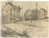 Lovis Corinth, Häuser in Tapiau, 1917, Black and coloured chalks and pencil on firm drawing paper