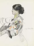 Lovis Corinth, Bildnis einer jungen Dame, Pastel crayons on slightly grained, chamois-coloured paper, firmly mounted on card support