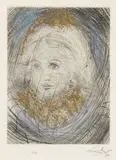 Portrait de Marguerite (Bildnis Margarete) by Salvador Dalí, 1968/1969, Etching, watercoloured in blue with gold leaf on Japon nacré with embossed stamp "Dali", sold Jun 2016