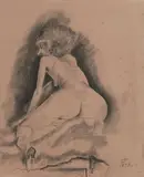 Otto Dix, Hockender weiblicher Akt, 1932, Charcoal and gouache on light card with blind embossing "KATASTRON"