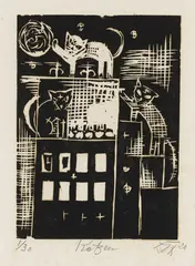 Katzen by Otto Dix, 1920, Woodcut on soft Japan laid paper, offered Jun 2016