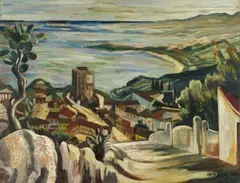 Herm Dienz, Sizilianische Küstenlandschaft bei Taormina, 1925, Oil on thin panel