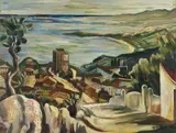 Herm Dienz, Sizilianische Küstenlandschaft bei Taormina, 1925, Oil on thin panel