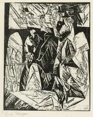 Spaziergänger by Lyonel Feininger, 1918, Woodcut on very fine Japan paper, offered Jun 2016